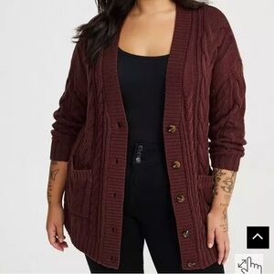 NWT Torrid Button-Front Boyfriend Cable Knit Cardigan Sweater in Sassafras, 00
